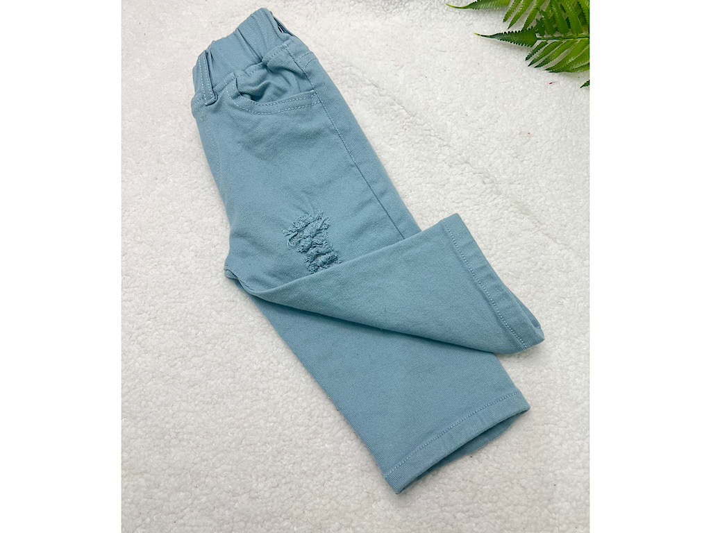 شلوار کتان زاپدار  کمرکش رنگ  آبی روشن  کندی candy