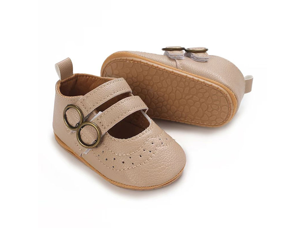 پاپوش استپ دار نوزادی رنگ نسکافه ای مدل دو چسبی