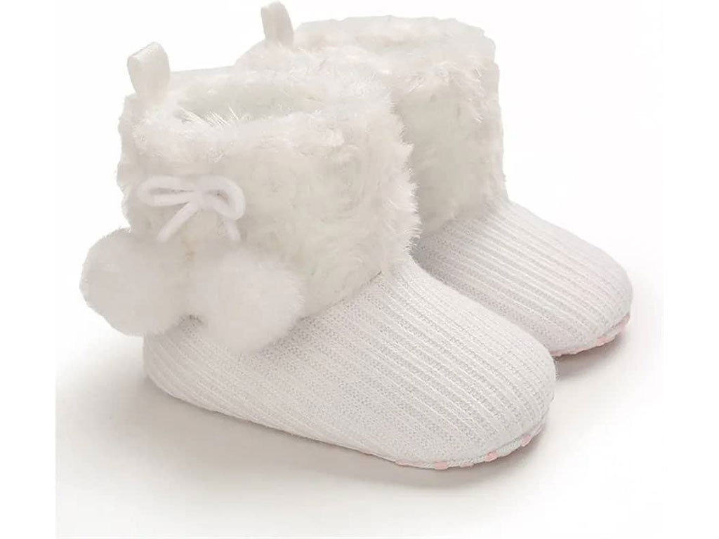 پاپوش ساق دار زمستانی استپ دار توکرکی رنگ سفید طرح منگوله دار