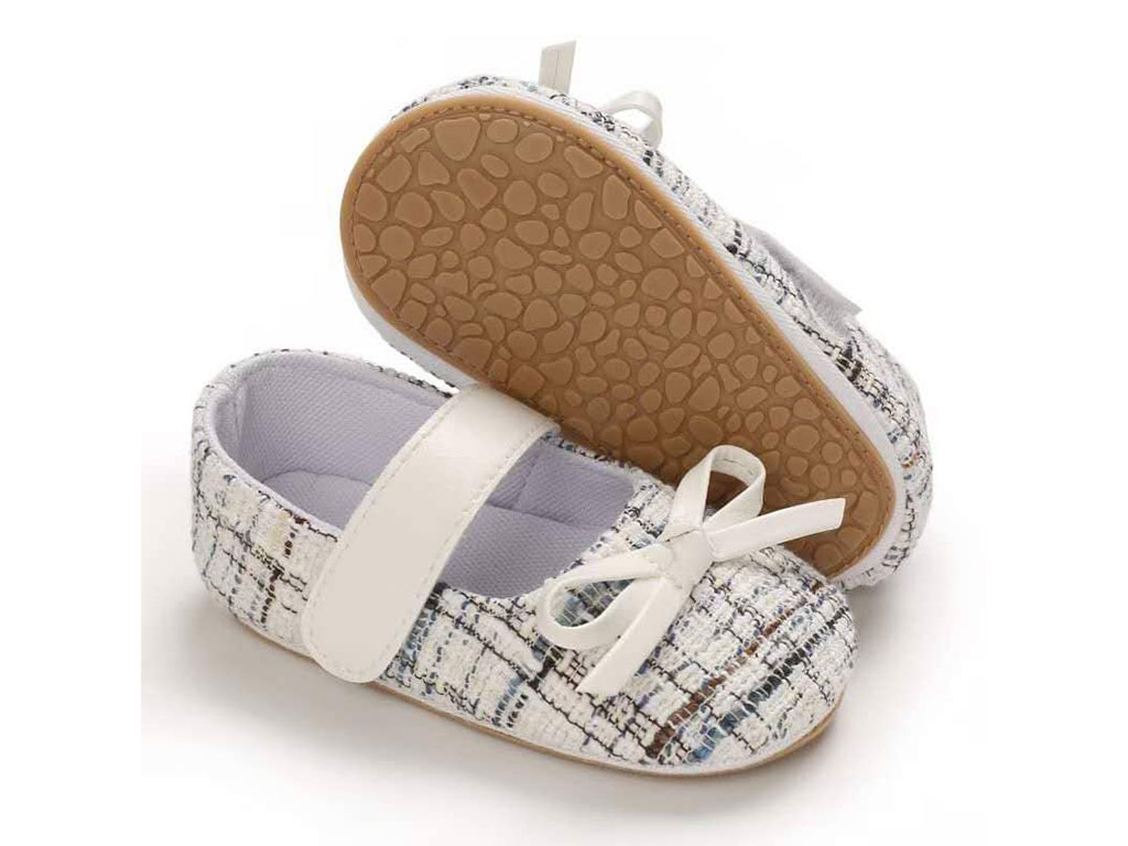 پاپوش نوزادی استپ دار مدل چسبی پاپیون دار طرح چهارخانه ریز