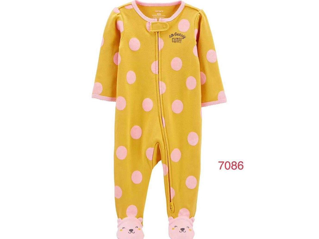 سرهمی جورابدار نوزادی  دخترانه رنگ خردلی طرح خالخالی   کارترز carters