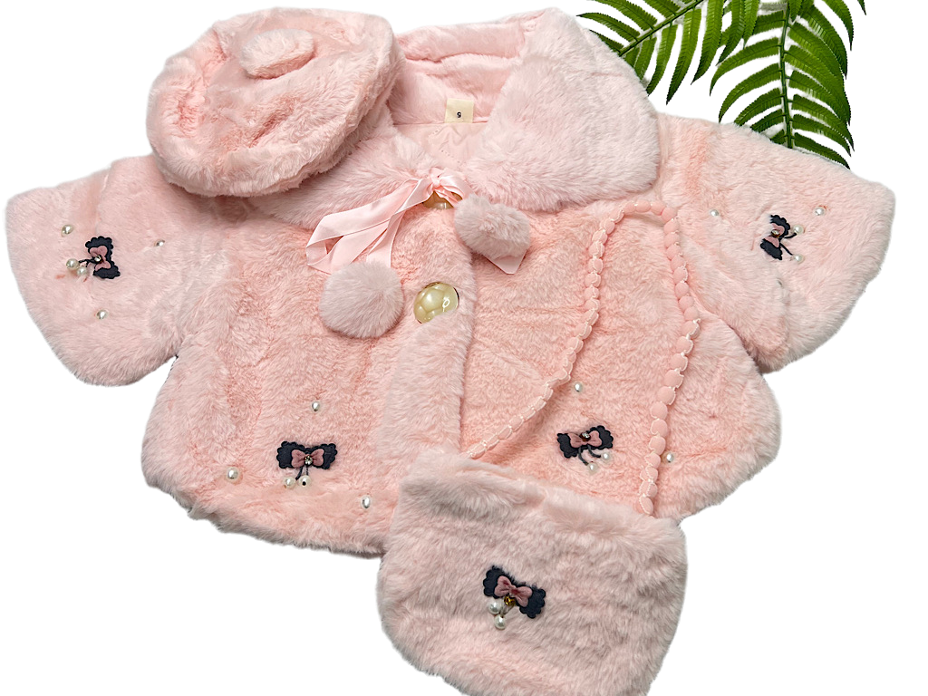 کاپشن طرح شنل با کلاه و کیف  صورتی رنگ M.M.D