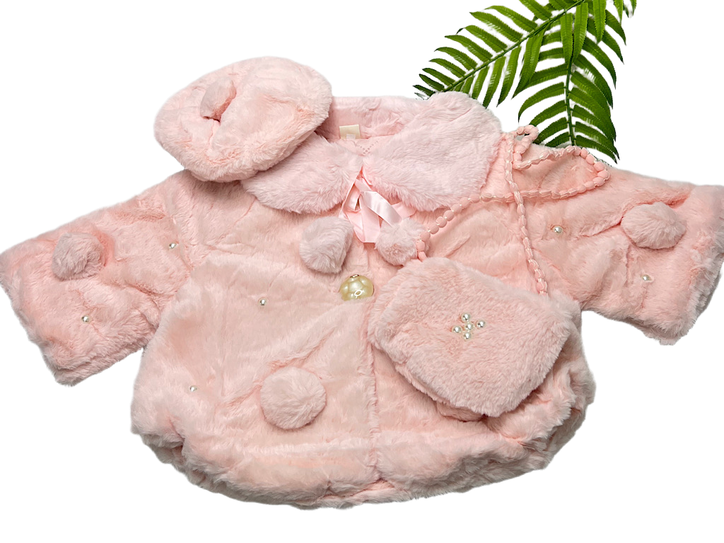 کاپشن طرح شنل با کلاه و کیف صورتی رنگ  M.M.D