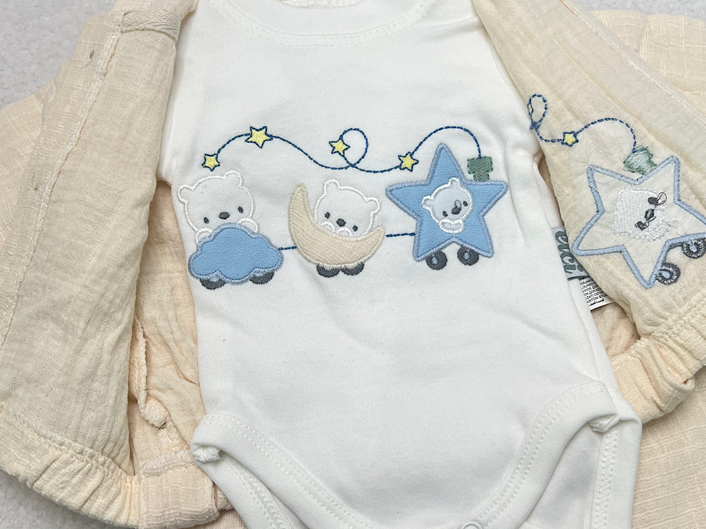 ست سه تکه نوزادی پسرانه  کتان نخ دارای گلدوزی ELCI