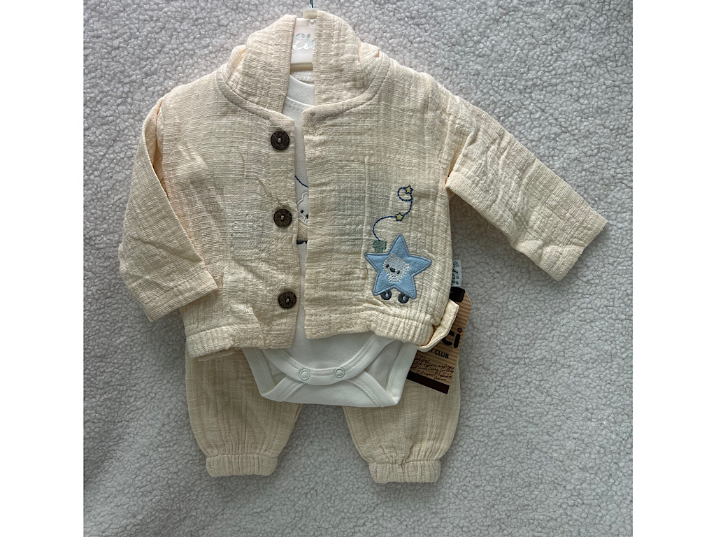 ست سه تکه نوزادی پسرانه  کتان نخ دارای گلدوزی ELCI