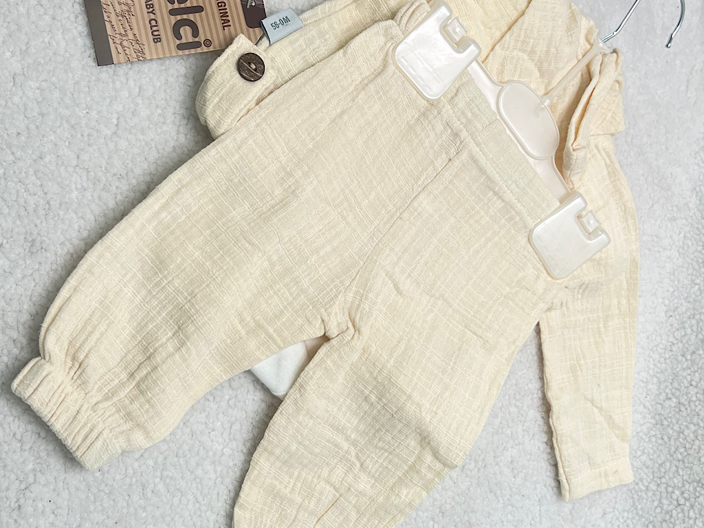 ست سه تکه نوزادی پسرانه  کتان نخ دارای گلدوزی ELCI