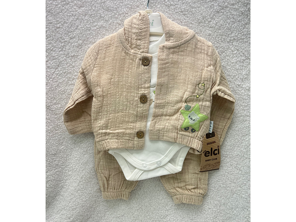 ست سه تکه نوزادی پسرانه  کتان نخ دارای گلدوزی ELCI