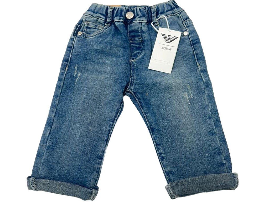 شلوار جین پسرانه مام استایل زاپ دار رنگ آبی تیره آرمانی بیبی armani baby