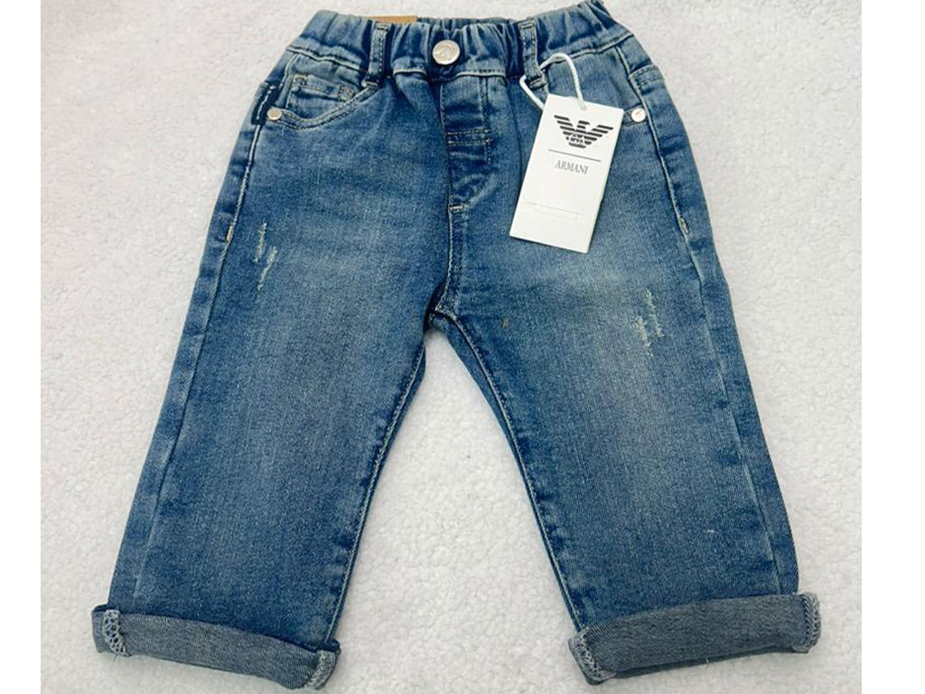 شلوار جین پسرانه مام استایل زاپ دار رنگ آبی تیره آرمانی بیبی armani baby