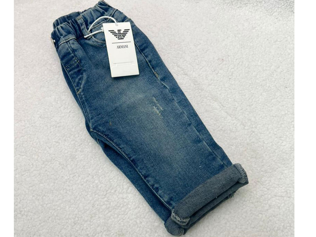 شلوار جین پسرانه مام استایل زاپ دار رنگ آبی تیره آرمانی بیبی armani baby