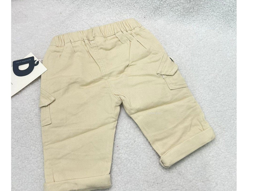 شلوار کتان مام استایل کمرکش پسرانه کارگو رنگ  کرم