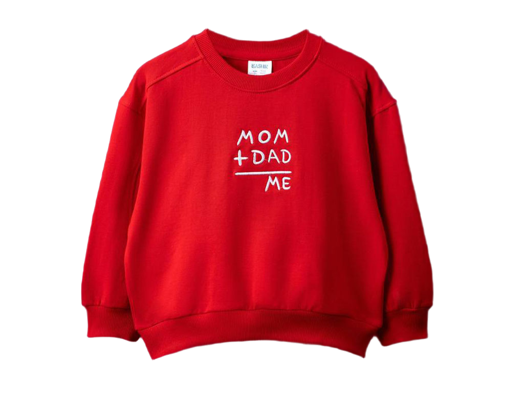 بلوز آستین بلند دورس قرمز رنگ طرح mom+dad  بشیر Bashir