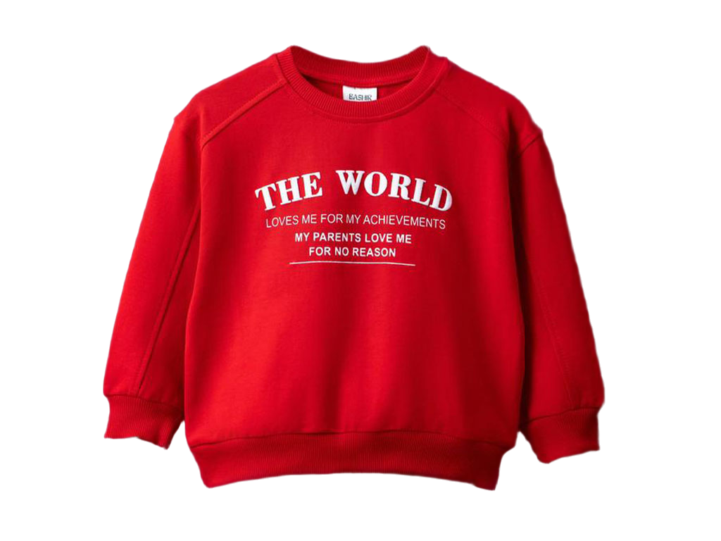 بلوز آستین بلند دورس قرمز رنگ طرح The world  بشیر Bashir