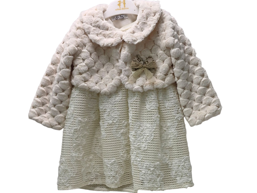 کت و سارافون گیپور  نوزادی دخترانه رنگ کرم  نیوبرن