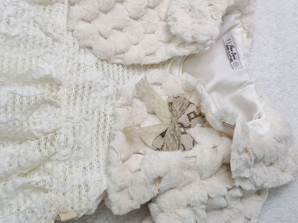 کت و سارافون گیپور  نوزادی دخترانه رنگ کرم  نیوبرن