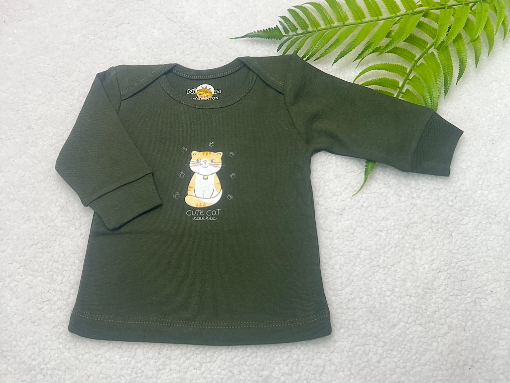 بلوز آستین بلند نوزادی طرح گربه یشمی نی نی سان nini sun