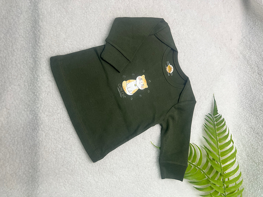 بلوز آستین بلند نوزادی طرح گربه یشمی نی نی سان nini sun