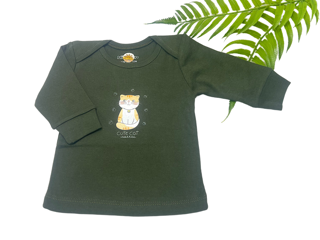 بلوز آستین بلند نوزادی طرح گربه یشمی نی نی سان nini sun