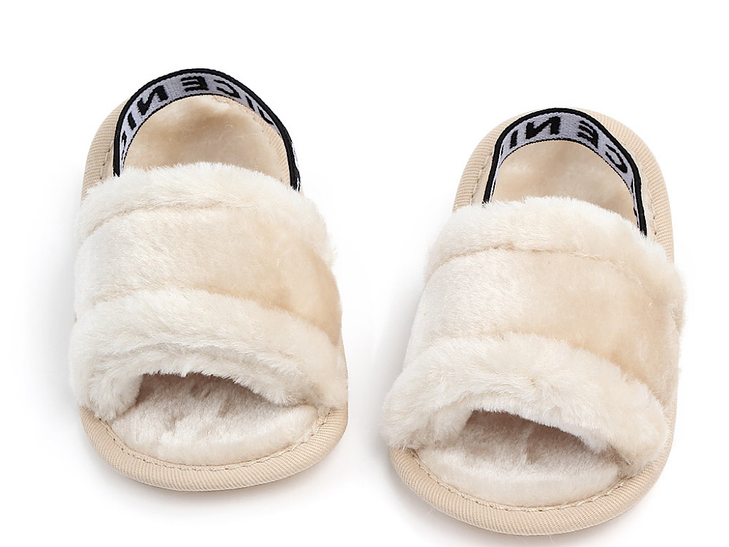 پاپوش استپ دار نوزادی  مدل صندل خز پولیشی کرم رنگ