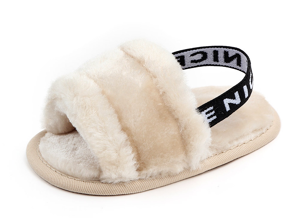 پاپوش استپ دار نوزادی  مدل صندل خز پولیشی کرم رنگ