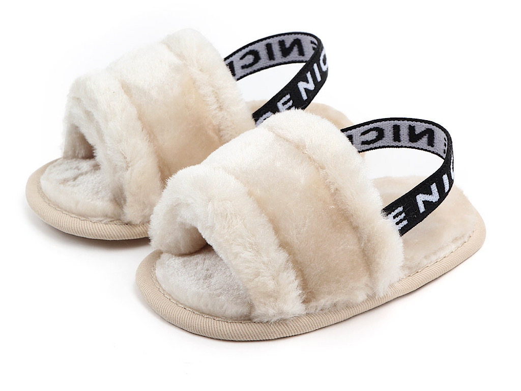 پاپوش استپ دار نوزادی  مدل صندل خز پولیشی کرم رنگ