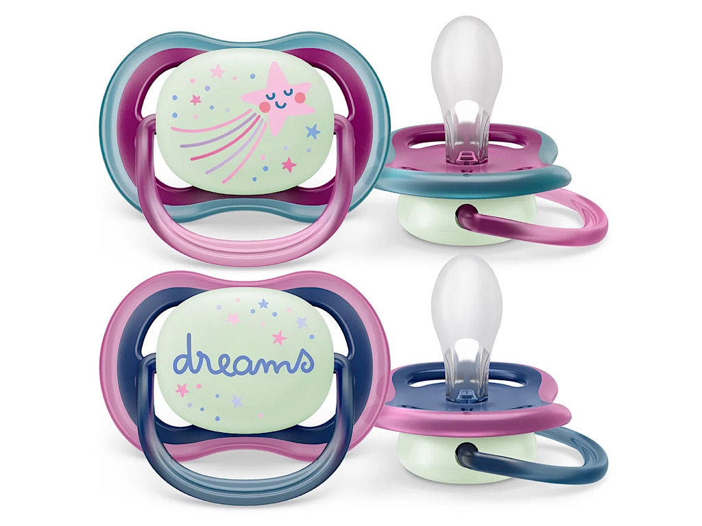 پستانک ارتودنسی  شب تاب دو عددی نوزادی 18-6 ماه مدل ultra air فیلیپس اونت philips avent