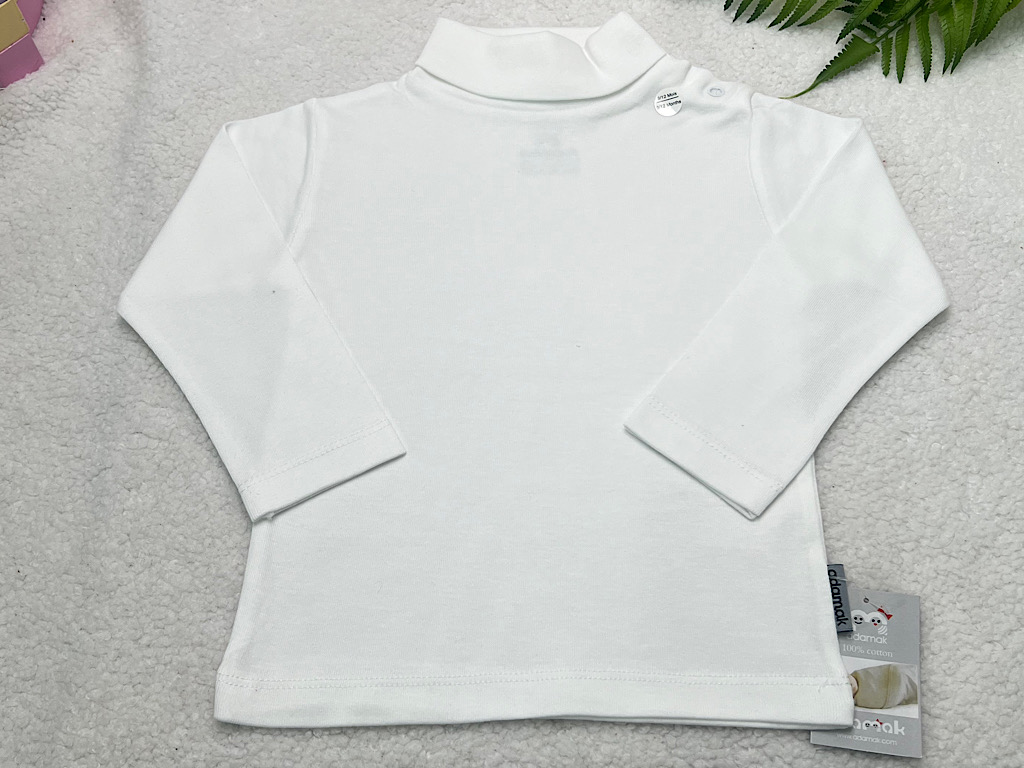 بلوز  نوزادی و کودک یقه اسکی سفید رنگ   آدمک Adamak