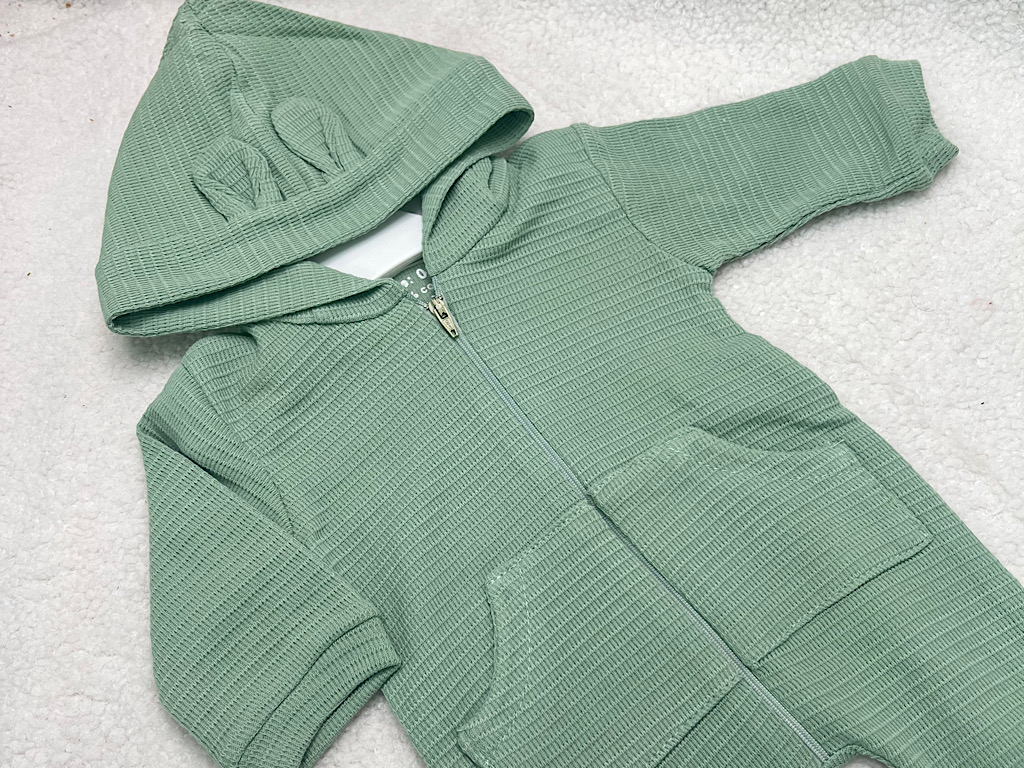 سرهمی جوراب و کلاه دار بیسکوییتی زیپ دار نوزادی رنگ سبز دامون damon