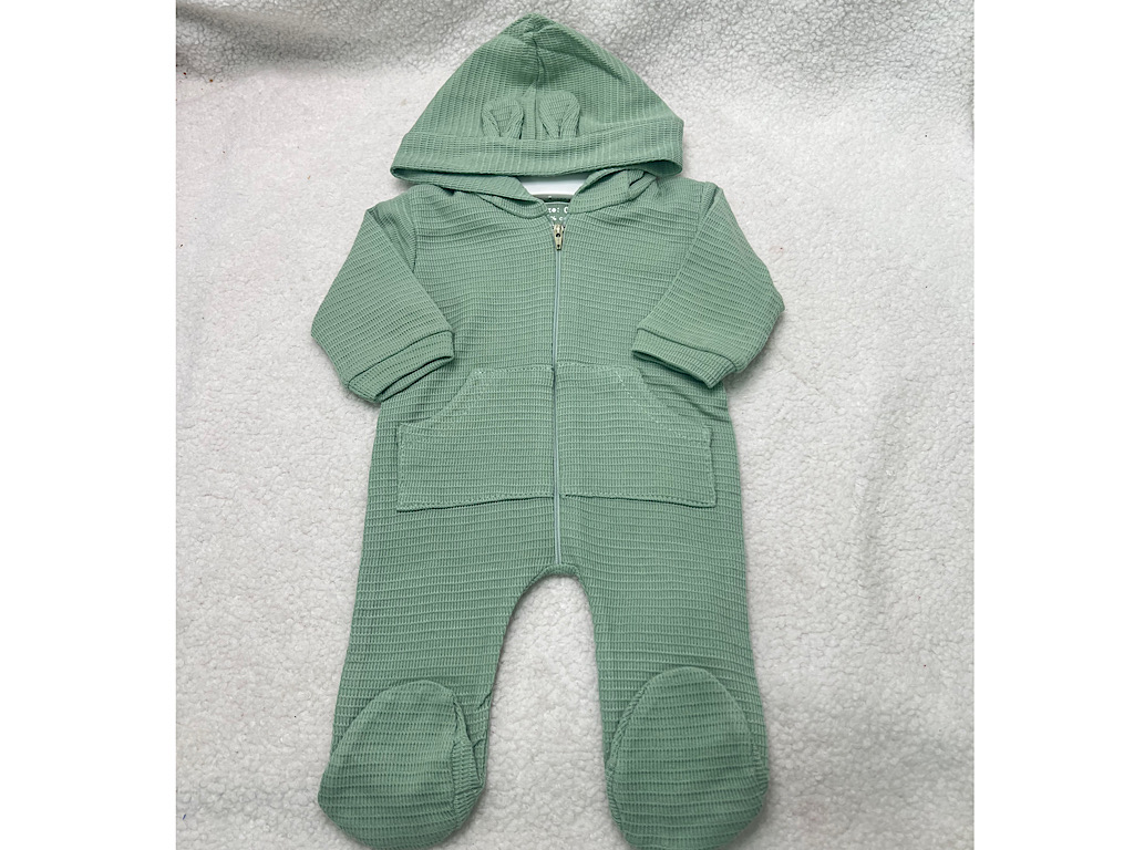 سرهمی جوراب و کلاه دار بیسکوییتی زیپ دار نوزادی رنگ سبز دامون damon