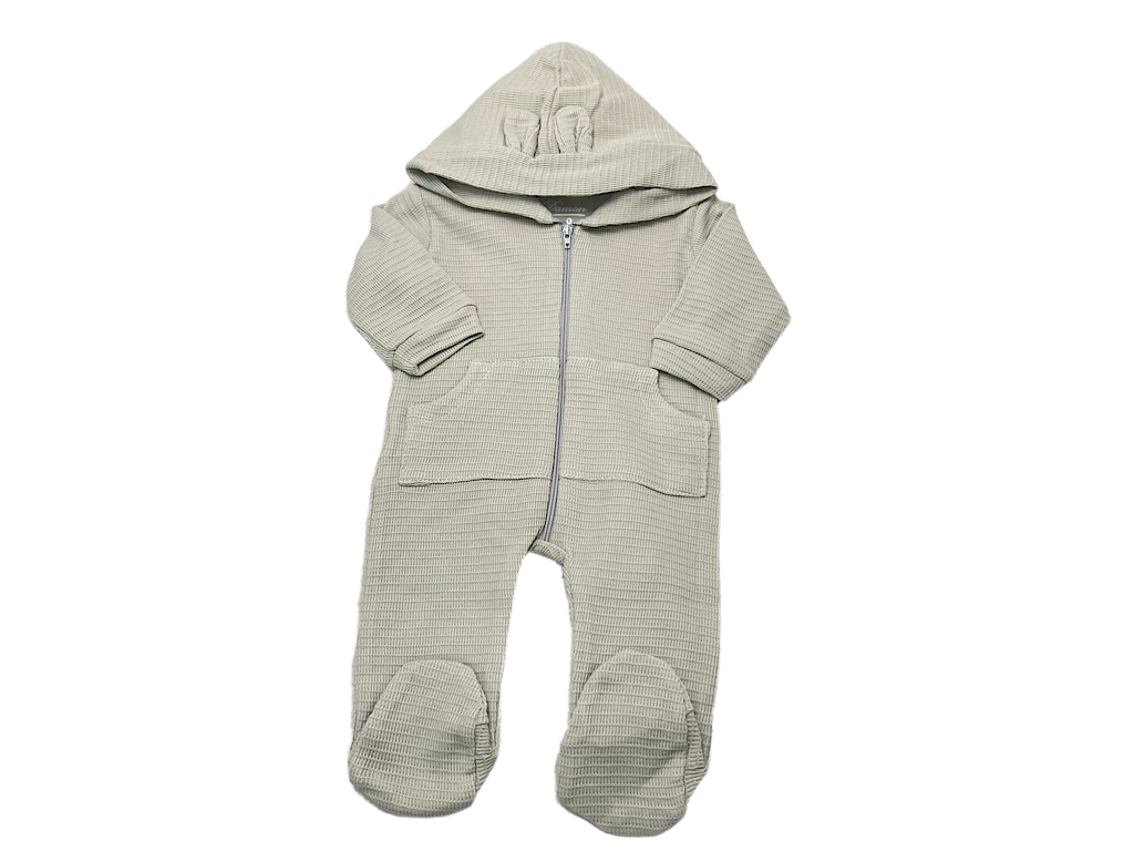 سرهمی جوراب و کلاه دار بیسکوییتی زیپ دار نوزادی رنگ  فیلی  روشن دامون damon