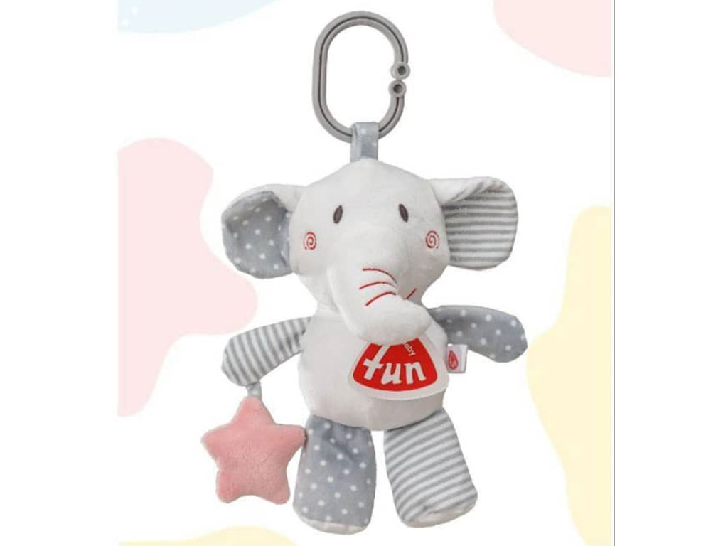 عروسک آویز تخت و کریر جغجغه ای نوزادی طرح فیل baby fun