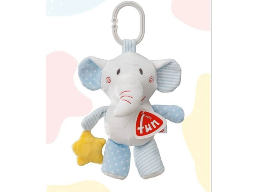 عروسک آویز تخت و کریر جغجغه ای نوزادی طرح فیل baby fun