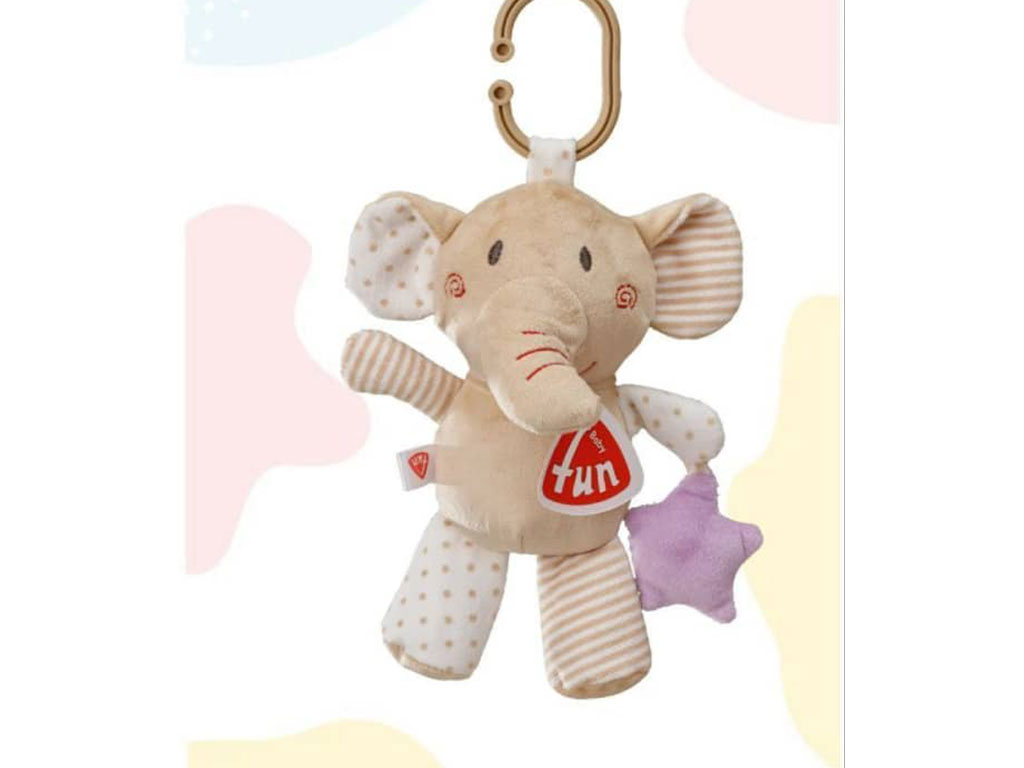 عروسک آویز تخت و کریر جغجغه ای نوزادی طرح فیل baby fun