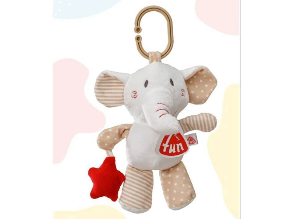 عروسک آویز تخت و کریر جغجغه ای نوزادی طرح فیل baby fun