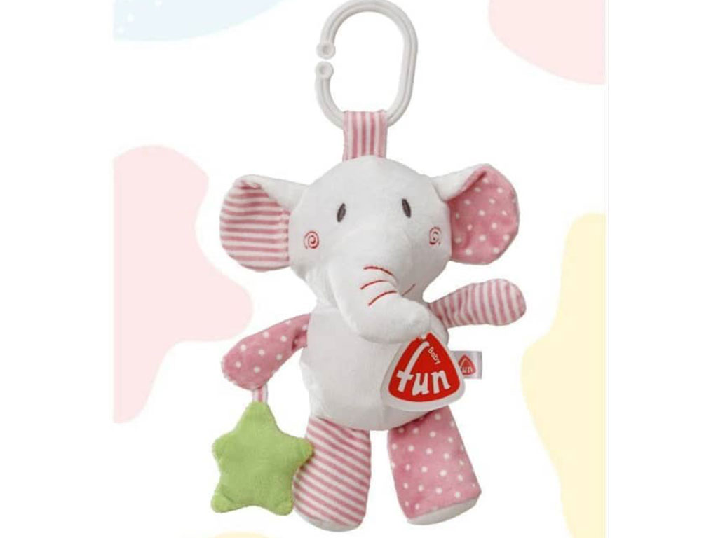 عروسک آویز تخت و کریر جغجغه ای نوزادی طرح فیل baby fun