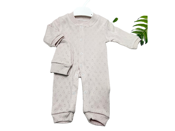 سرهمی نوزادی کلاه دار طرح قلب سوزنی رنگ کالباسی روشن  کارامل caramell