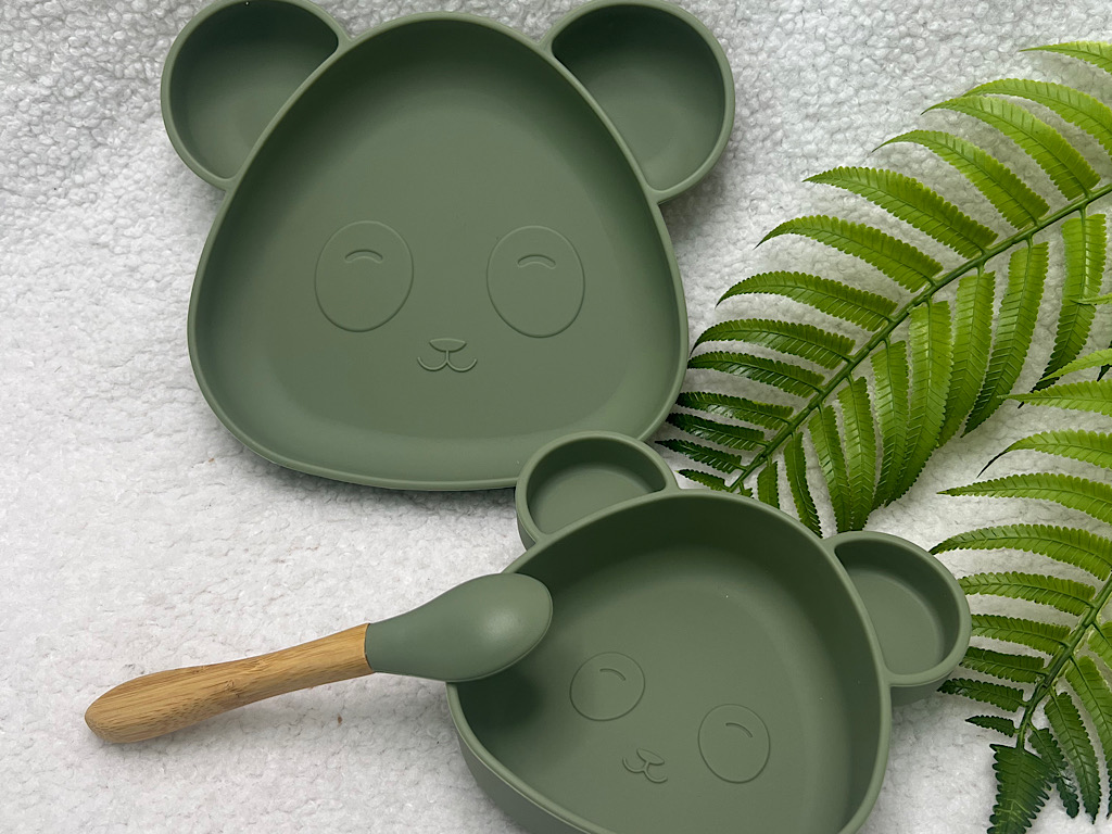 ست ظرف غذا و قاشق سیلیکونی طرح خرس ole ola