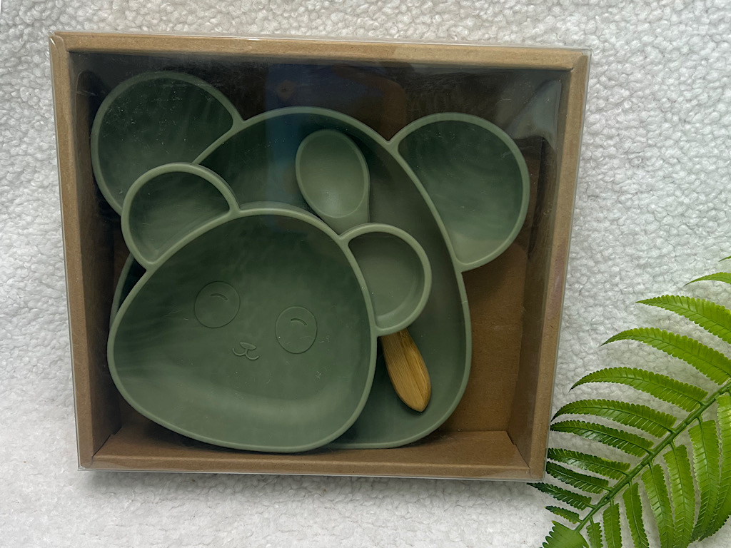 ست ظرف غذا و قاشق سیلیکونی طرح خرس ole ola