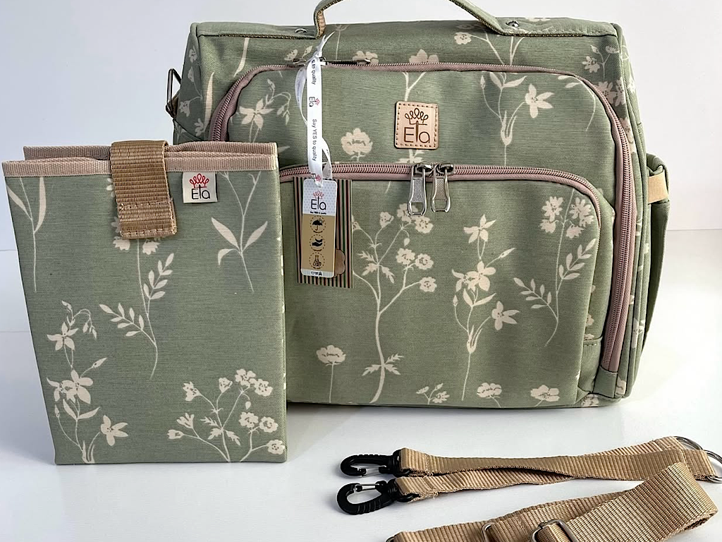 کوله پشتی و ساک لوازم ۳ کاره یونا گلدار سبز الا  ELA