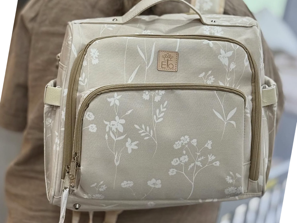 کوله پشتی و ساک لوازم ۳ کاره یونا گلدار نسکافه ای روشن الا ELA