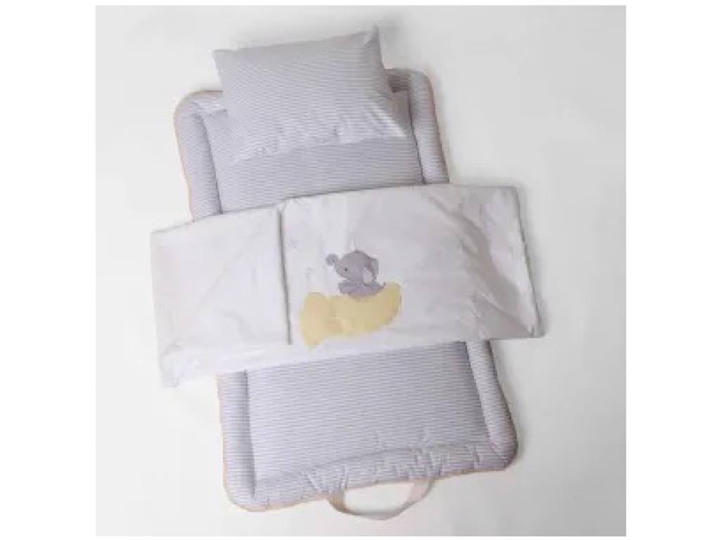 سرویس خواب دم دستی مسافرتی نوزادی مجموعه 3 عددی تشک، لحاف و بالشت با بسته بندی کیفی طرح فیل و ماه خاکستری  الا ELA