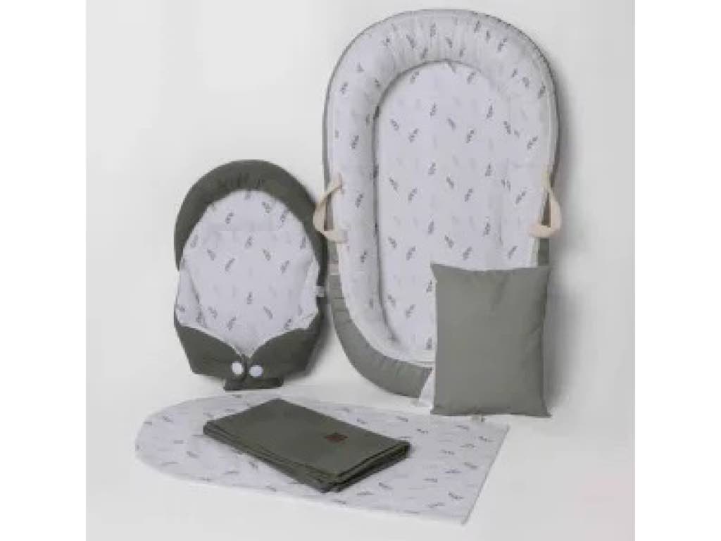 ست تشک لبه دار و آغوشگیر (قنداق سوئیسی) پیکه با بالشت و روانداز و زیرانداز تعویض طرح صلح سبز ELA