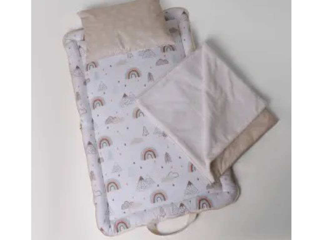 سرویس خواب دم دستی مسافرتی نوزادی مجموعه 3 عددی تشک، لحاف و بالشت با بسته بندی کیفی طرح رنگین کمان نسکافه ای الا ELA