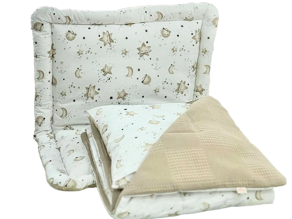 سرویس خواب دم دستی مسافرتی نوزادی(سایز 2)مجموعه 3 عددی تشک، لحاف و بالشت طرح کهکشان نسکافه ای الا ELA