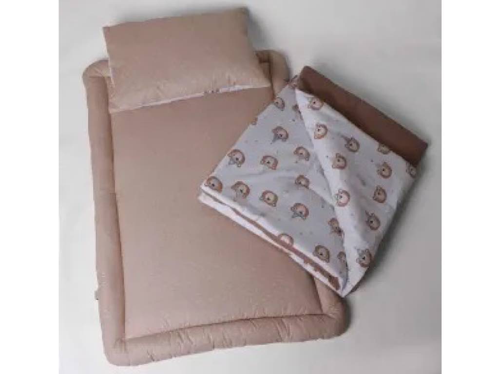 سرویس خواب دم دستی مسافرتی نوزادی(سایز 2)مجموعه 3 عددی تشک، لحاف و بالشت طرح خرس تولد نسکافه ای الا ELA