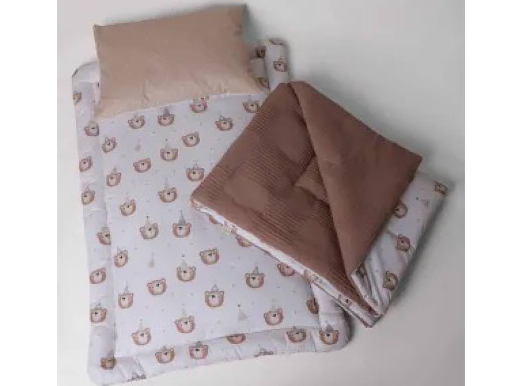 سرویس خواب دم دستی مسافرتی نوزادی(سایز 2)مجموعه 3 عددی تشک، لحاف و بالشت طرح خرس تولد نسکافه ای الا ELA