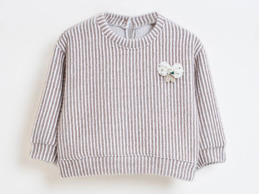 بلوز  موهر میله ای دخترانه نسکافه ای رنگ بشیر