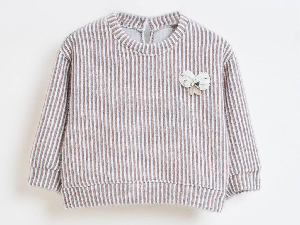 بلوز  موهر میله ای دخترانه نسکافه ای رنگ بشیر