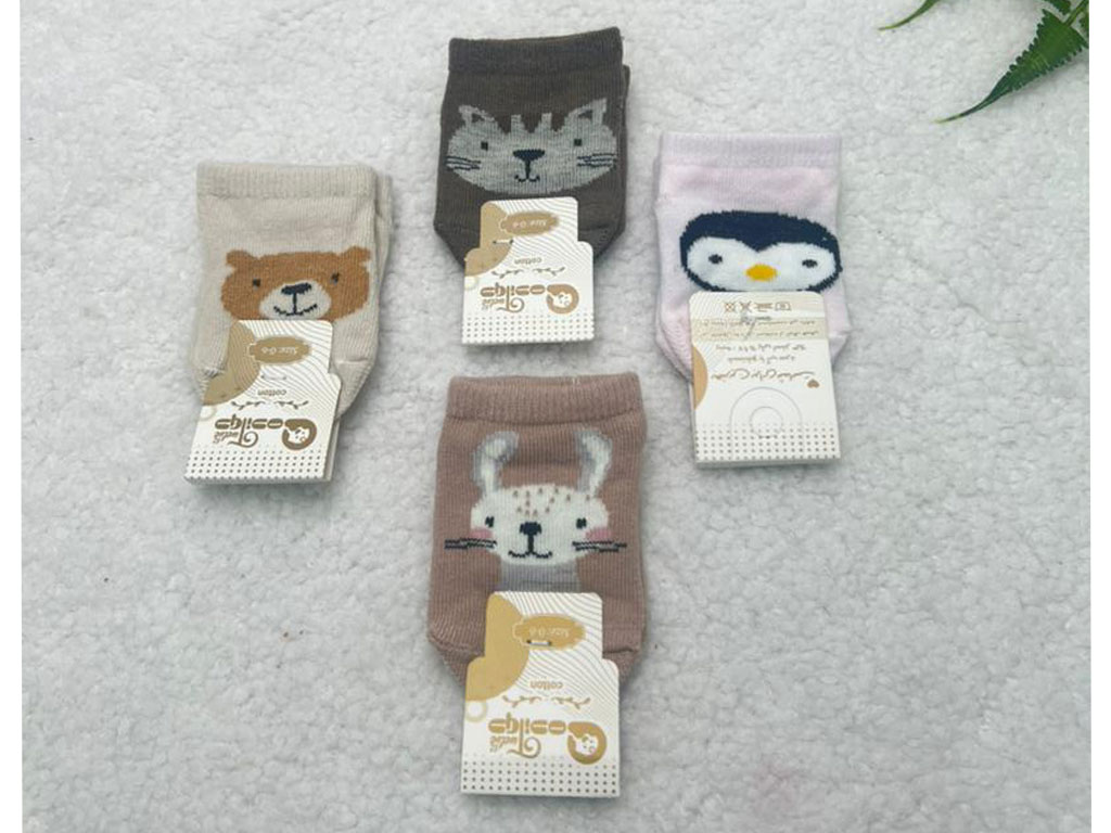 جوراب استپ دار نوزادی رنگی طرح حیوانات سایز 6-0 ماه