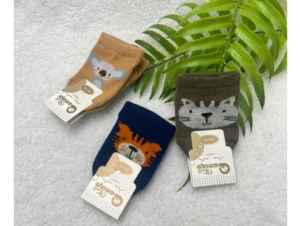 جوراب استپ دار نوزادی رنگی طرح حیوانات سایز 6-0 ماه